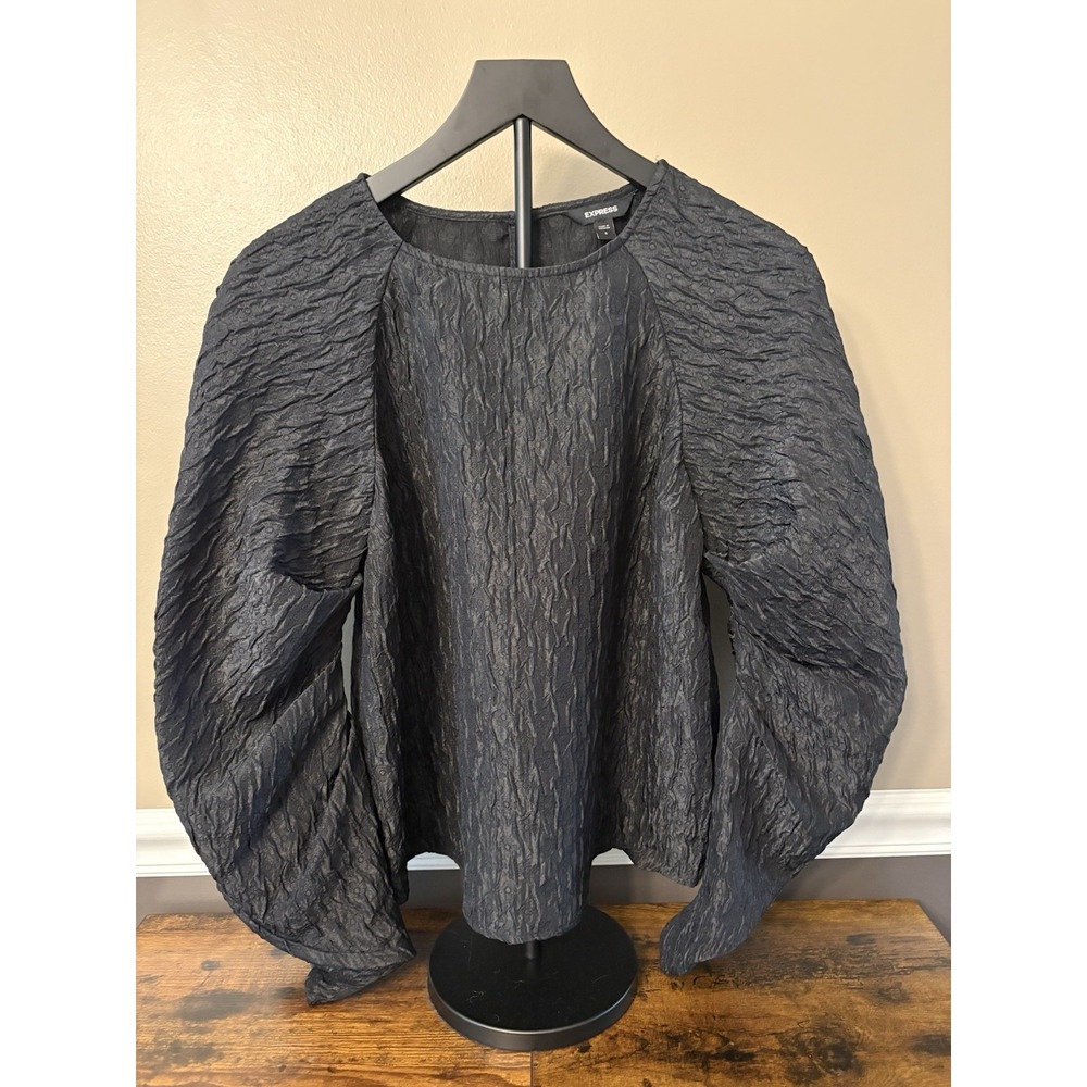 Express Jacquard Top Puff Sleeves Crinkled Textured Pattern Size Small